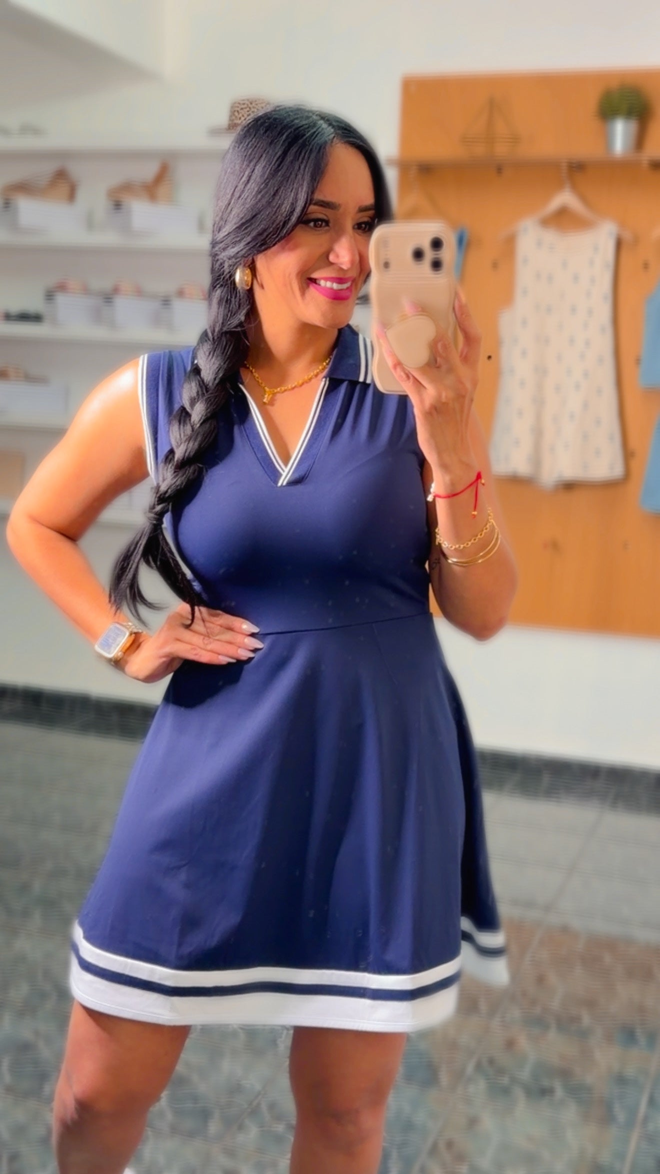 Navy Collared Sleeveless Activewear Tennis Dress