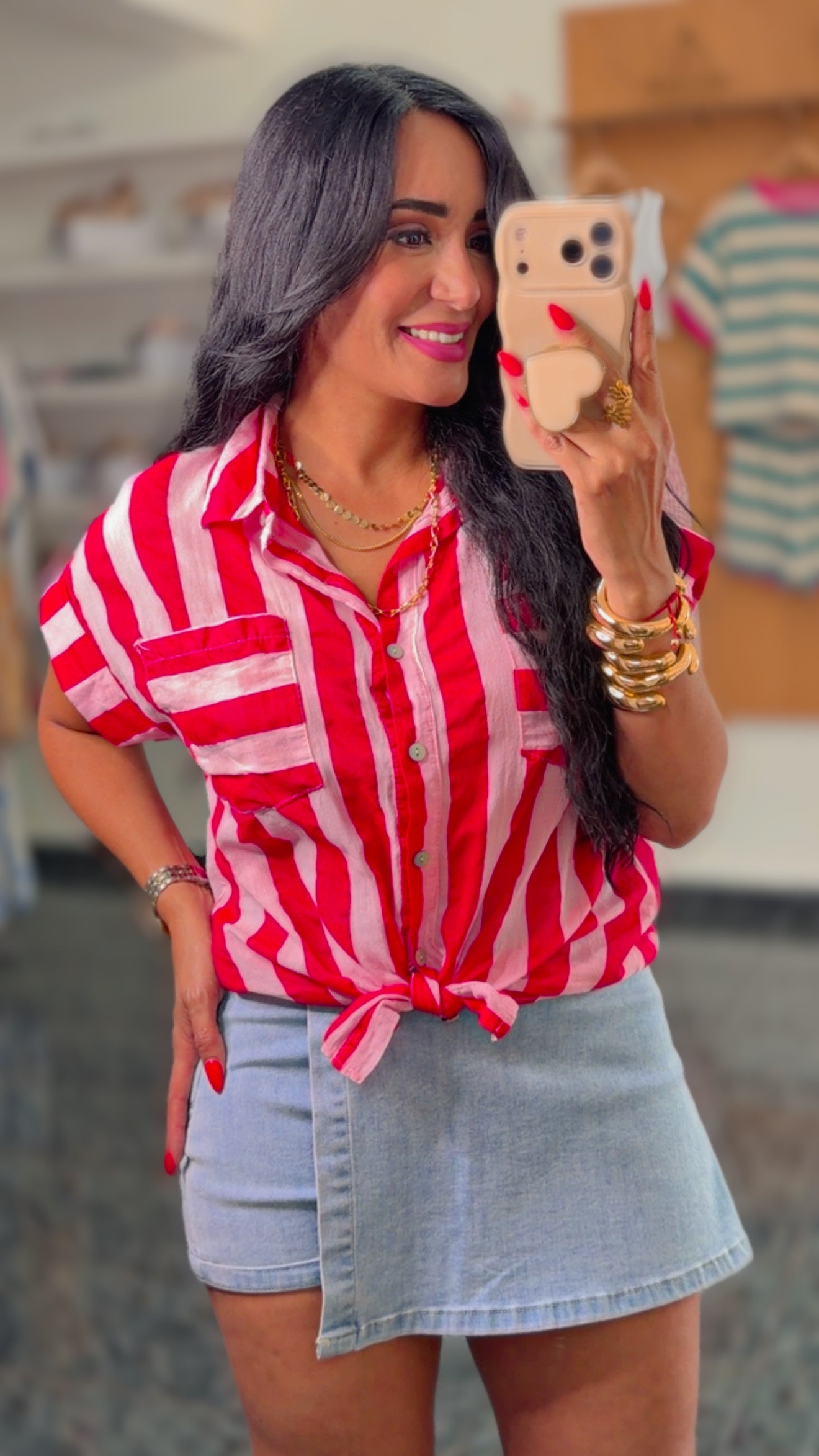 ITALY Red Onesize Striped Shirt