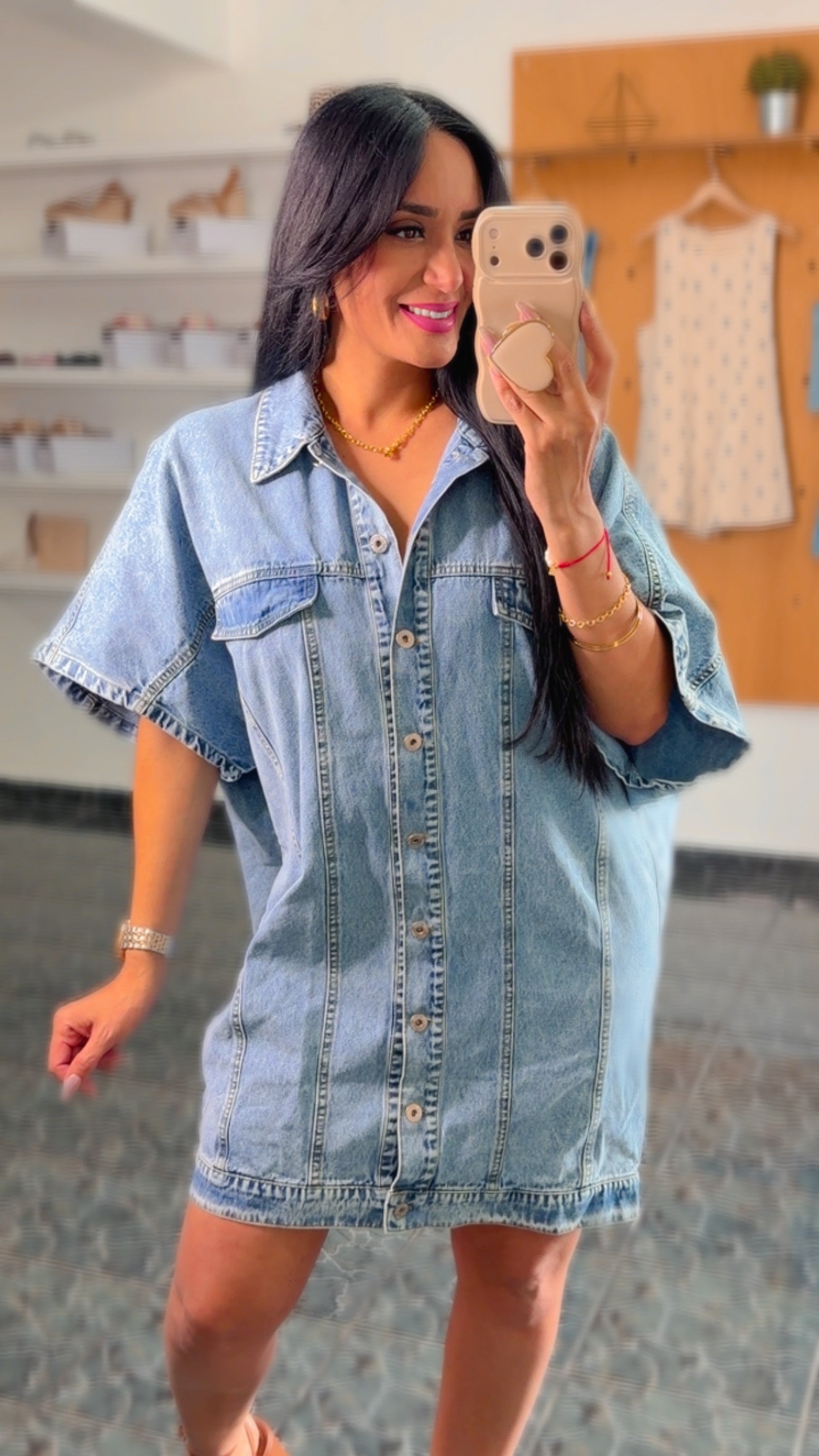 Denim Button Down Shirt Mini Dress