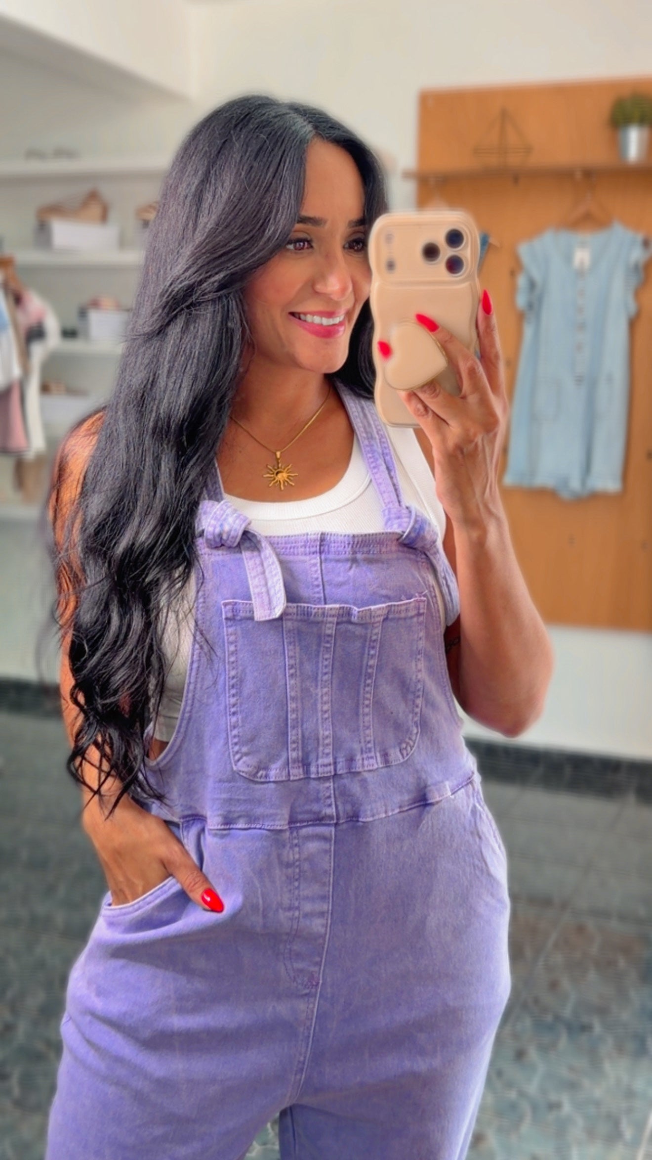Violet Washed Knot Strap Overalls