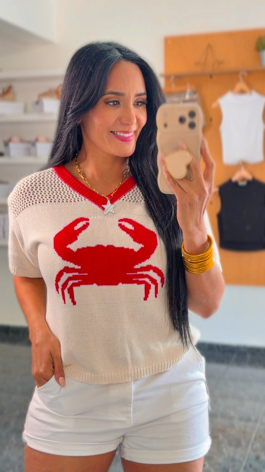 Red Crab Knit Top