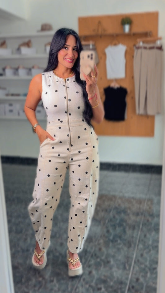 Ivory & Black Polka Dot Jumpsuit
