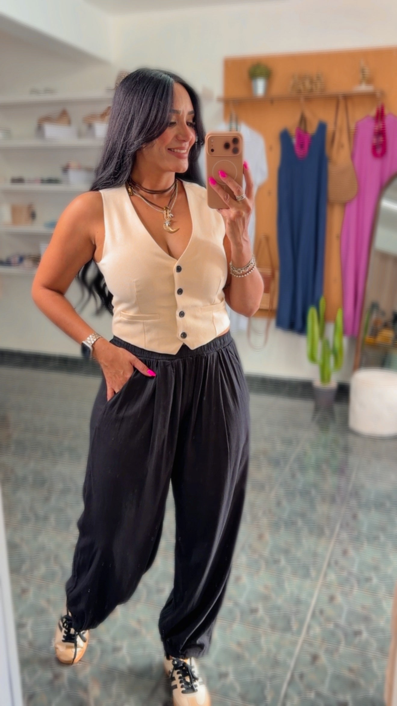 Black Rayon Mid Rise Wide Leg Pants