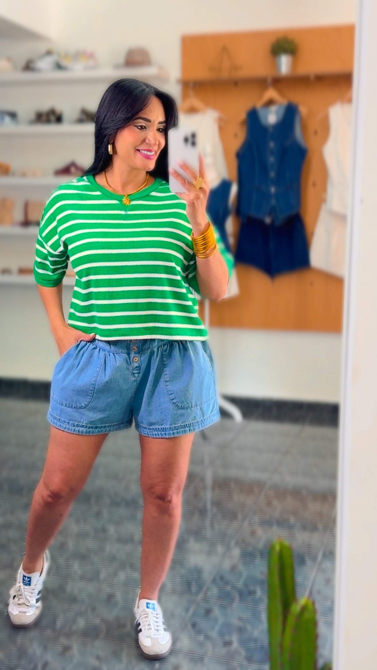 Green/ Oatmeal Stripes Textured Crop Top