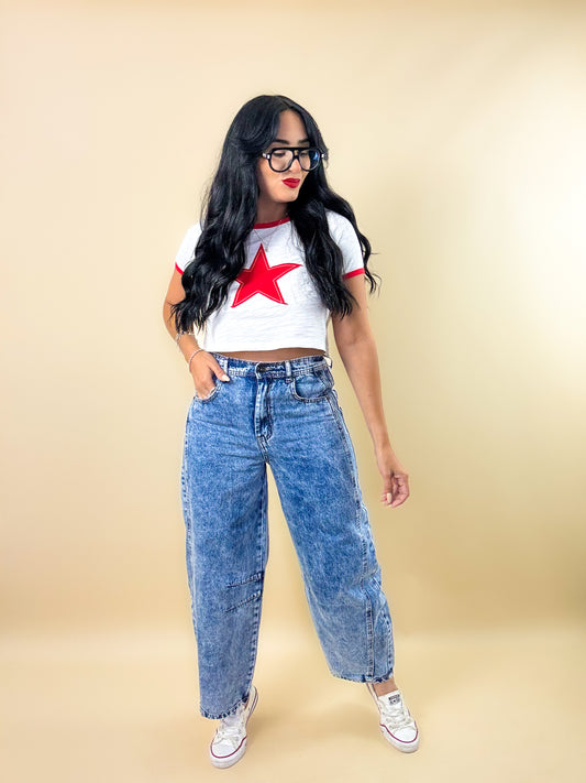 Washed Light Denim Barril Jeans