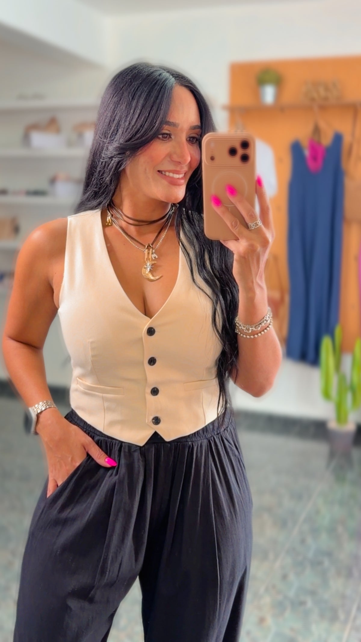Cream Tailored Button Down Vest