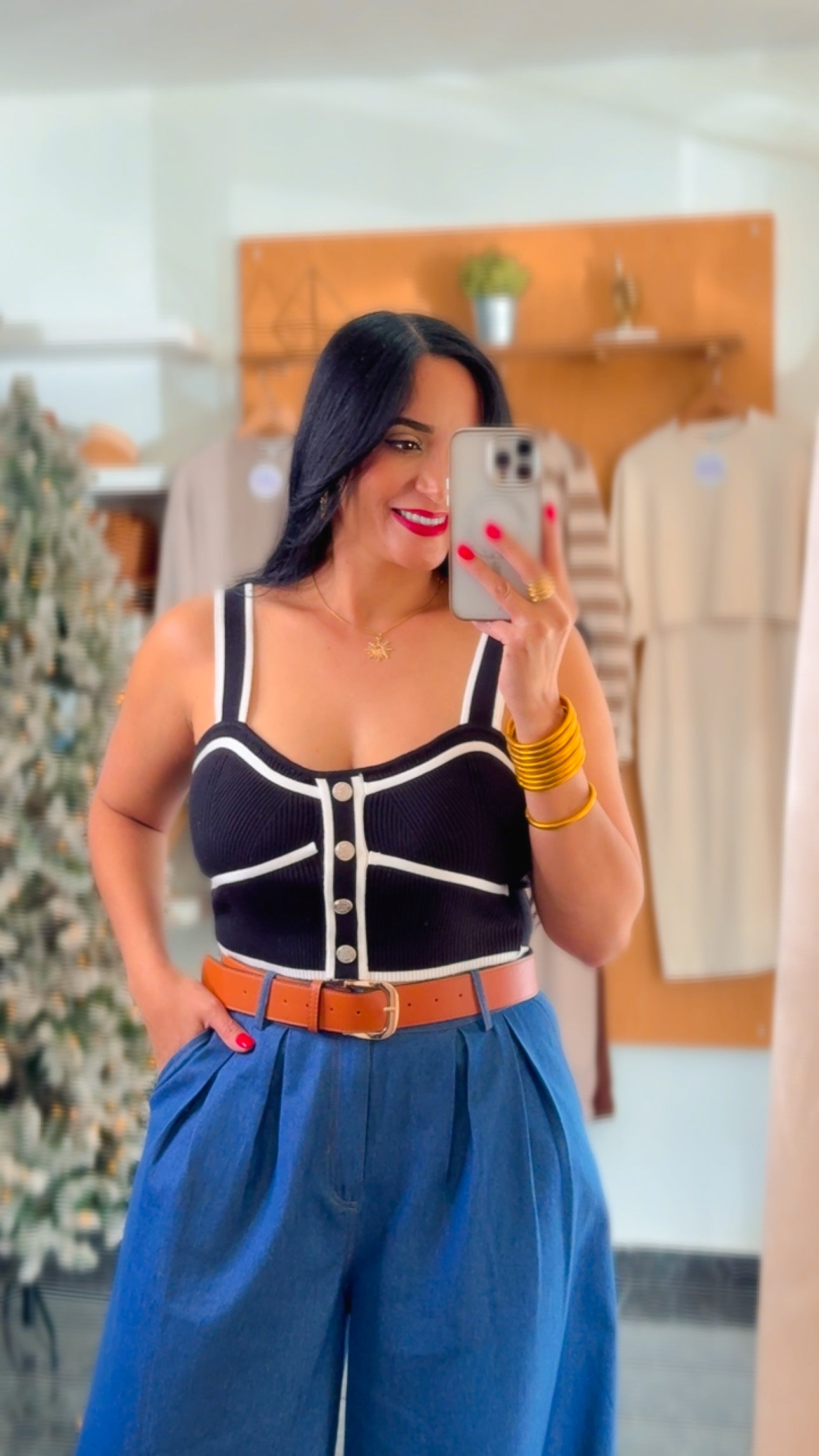 Black Sweater Knit Button Down Top