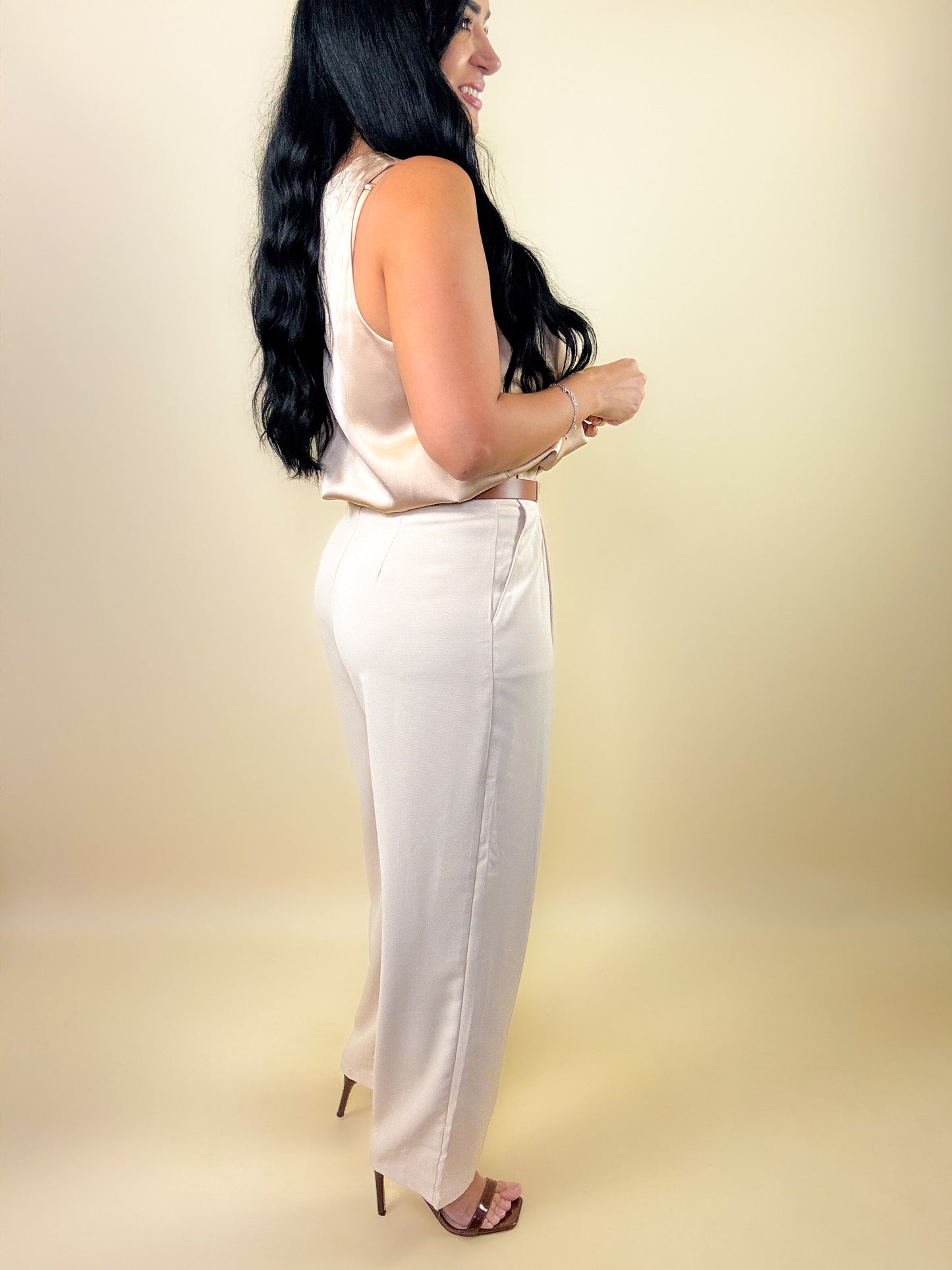 Natural Belted Paper Bag Pants