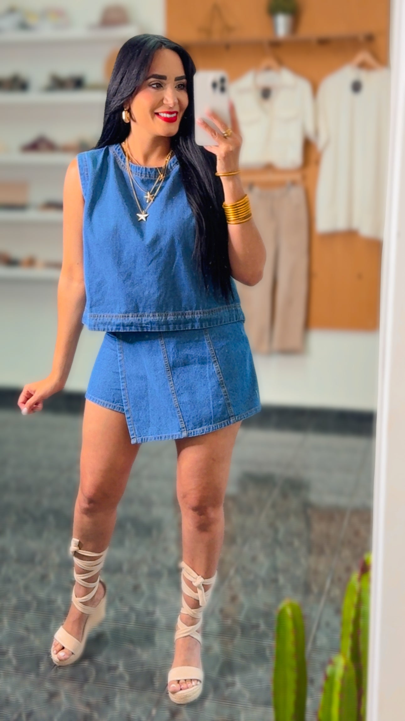 Medium Denim Sleeveless Denim Top