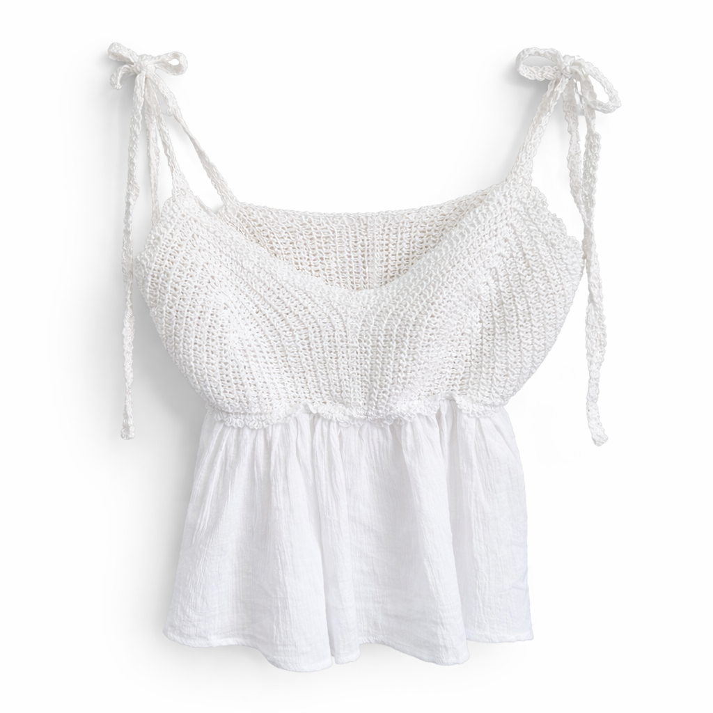 White Crochet Tie Strap Top