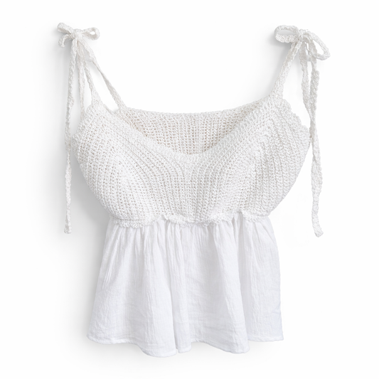 White Crochet Tie Strap Top
