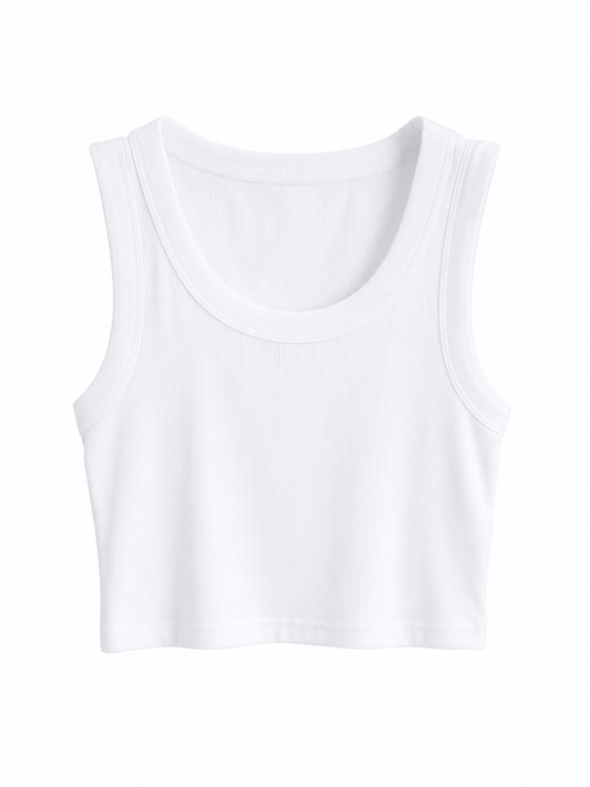 White Ribbed Cropped Tank Top