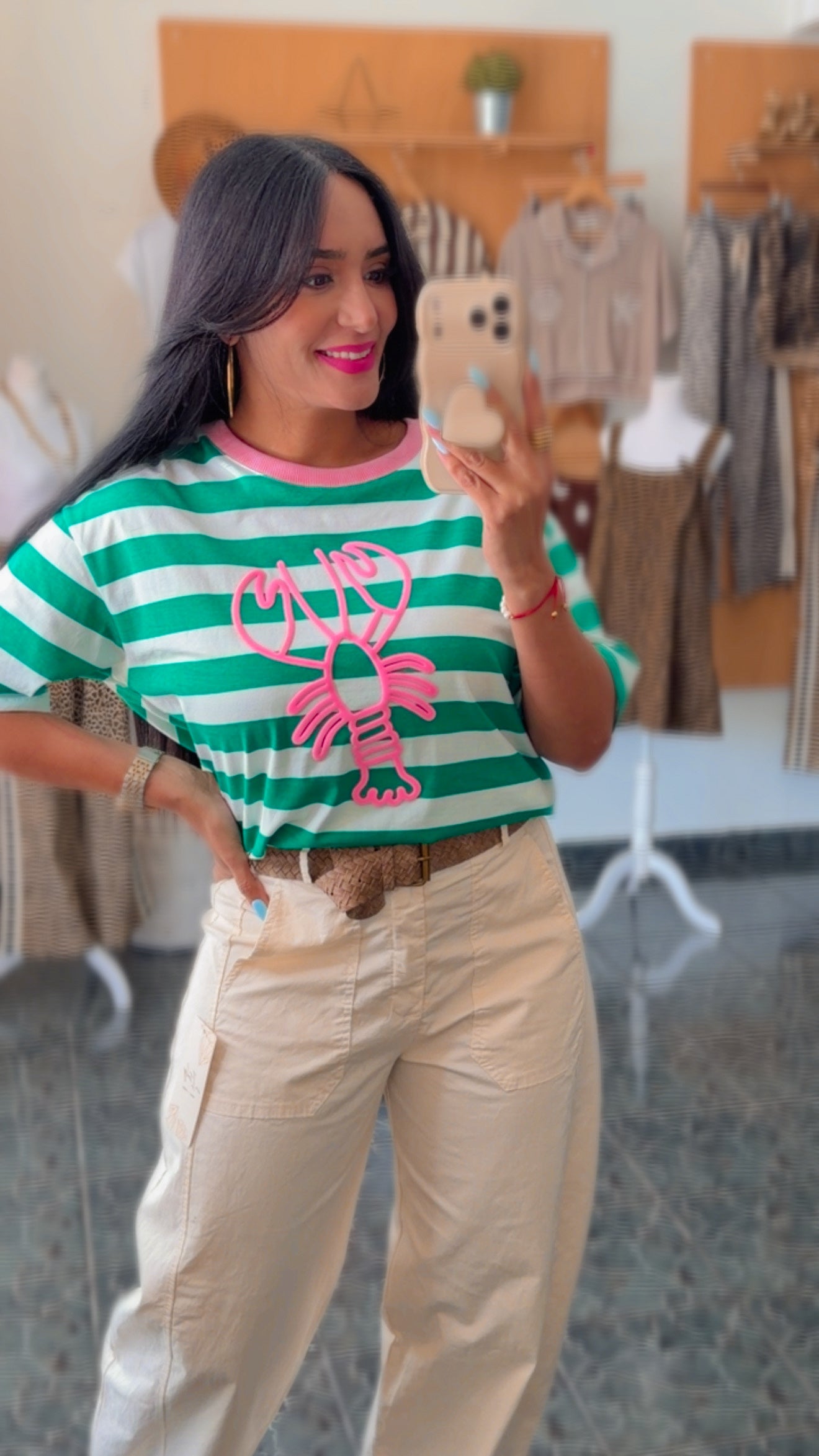 RESTOCK Italy Green Lobster Striped Shirt