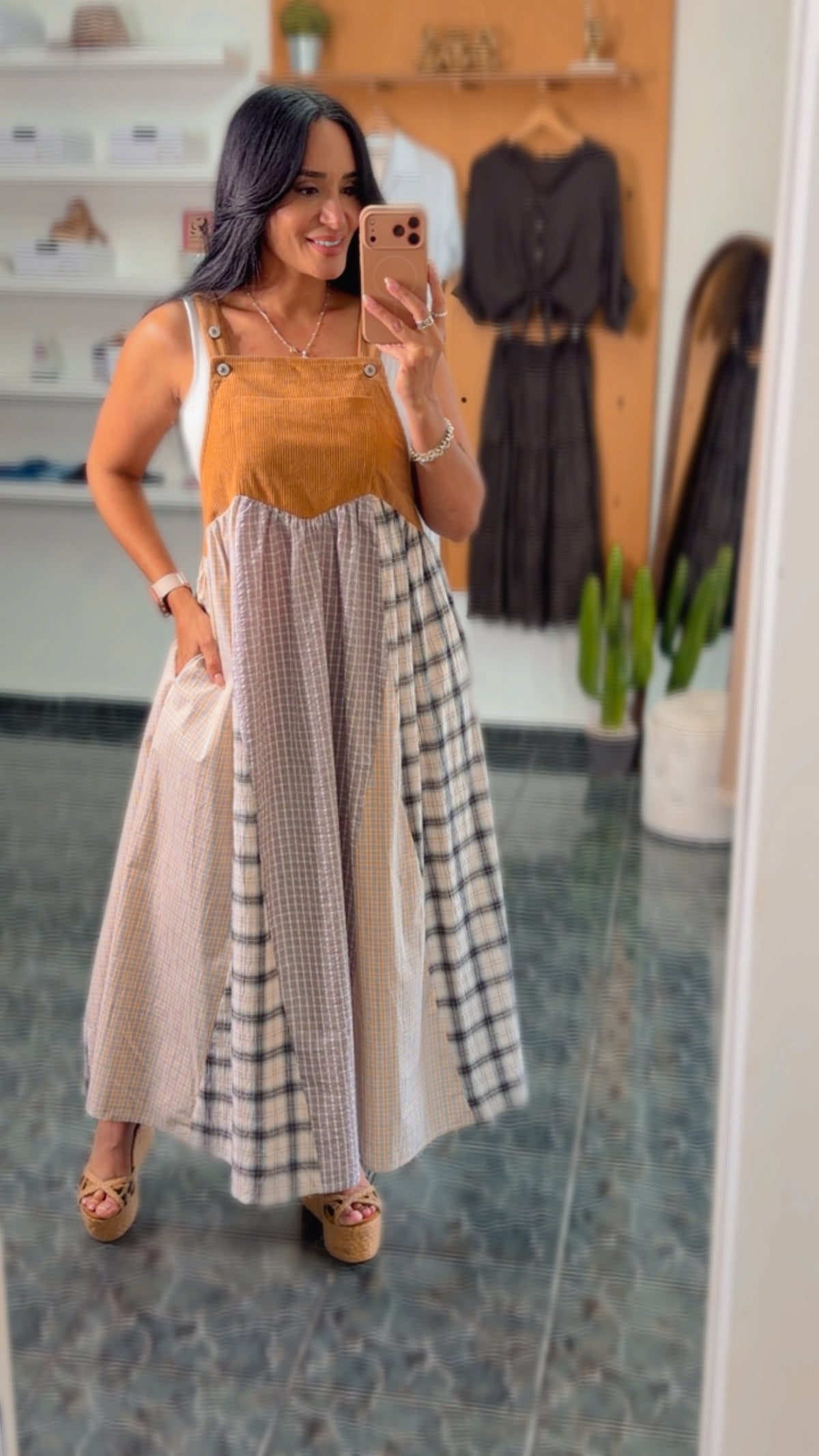 Taupe Mix Corduroy Patchwork Dress