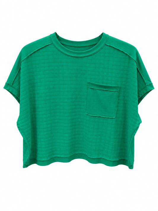 Green Dolman Sleeve Textured Knit Top