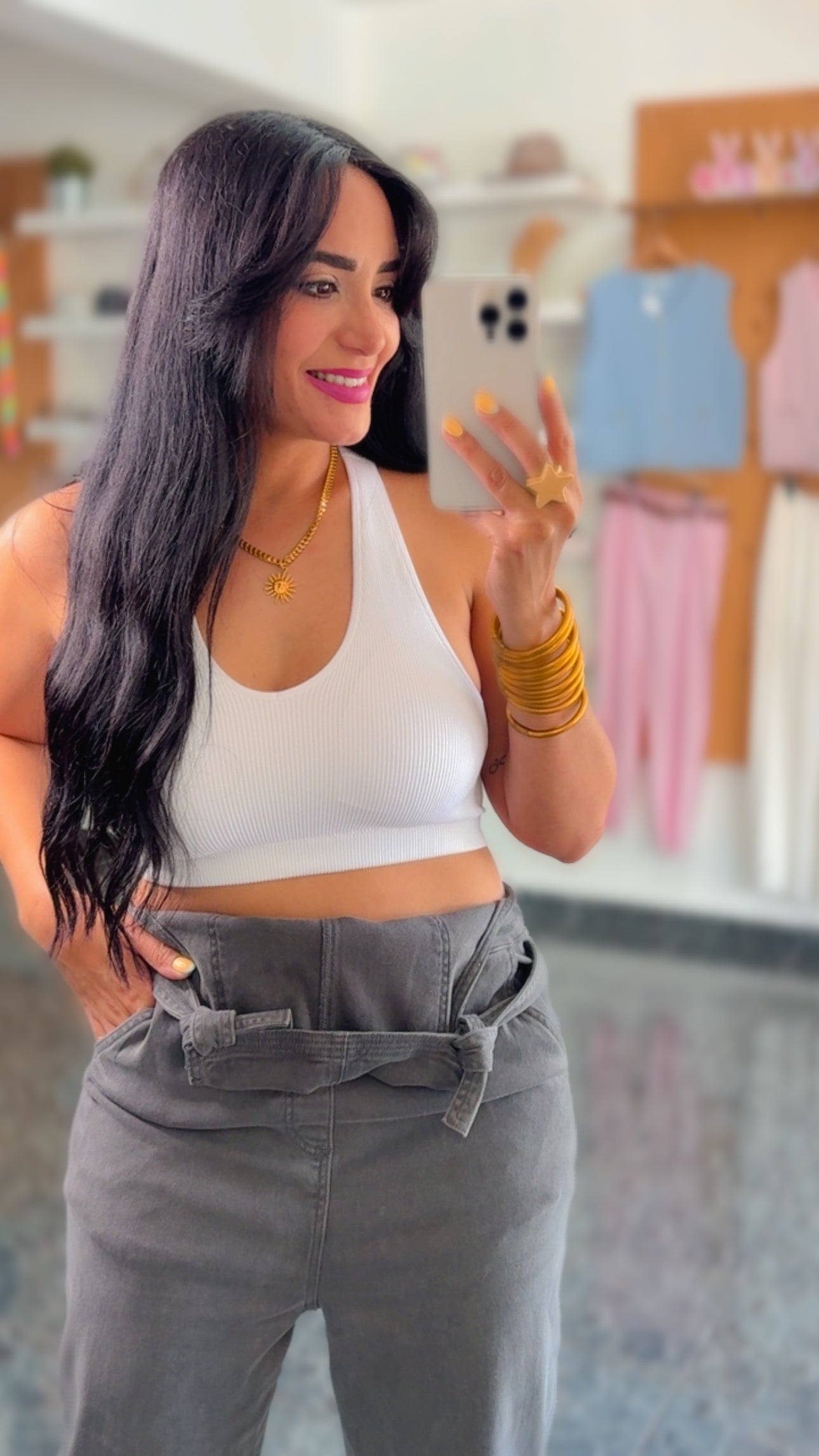 White Ribbed Cropped Bra Pads Tank Top