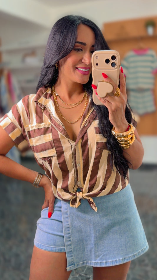 ITALY Brown Onesize Striped Shirt