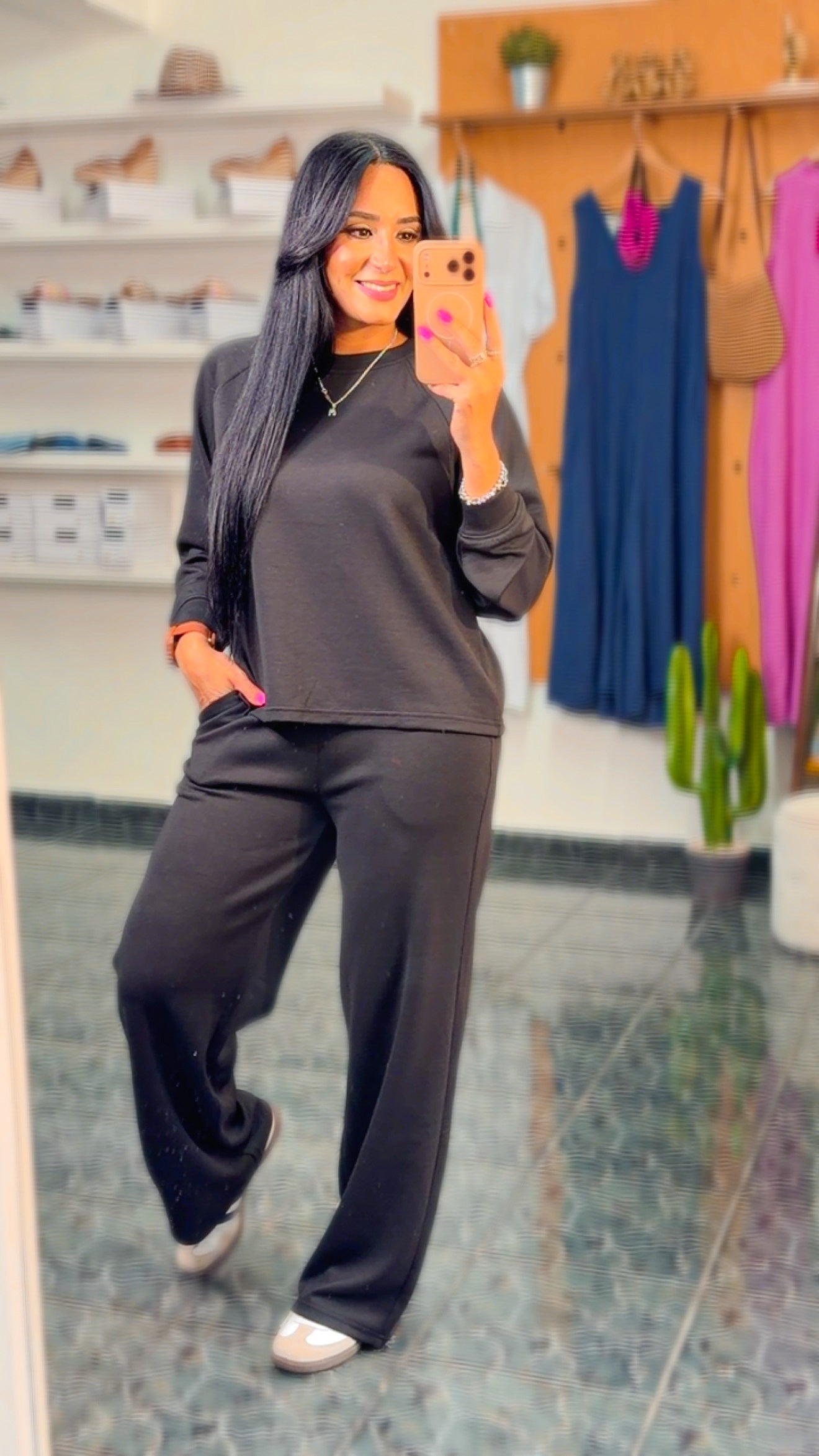 Black Scuba Wide Leg Sweater Set