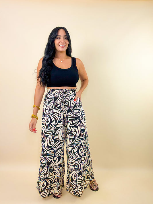 Black/Cream Printed Palazzo