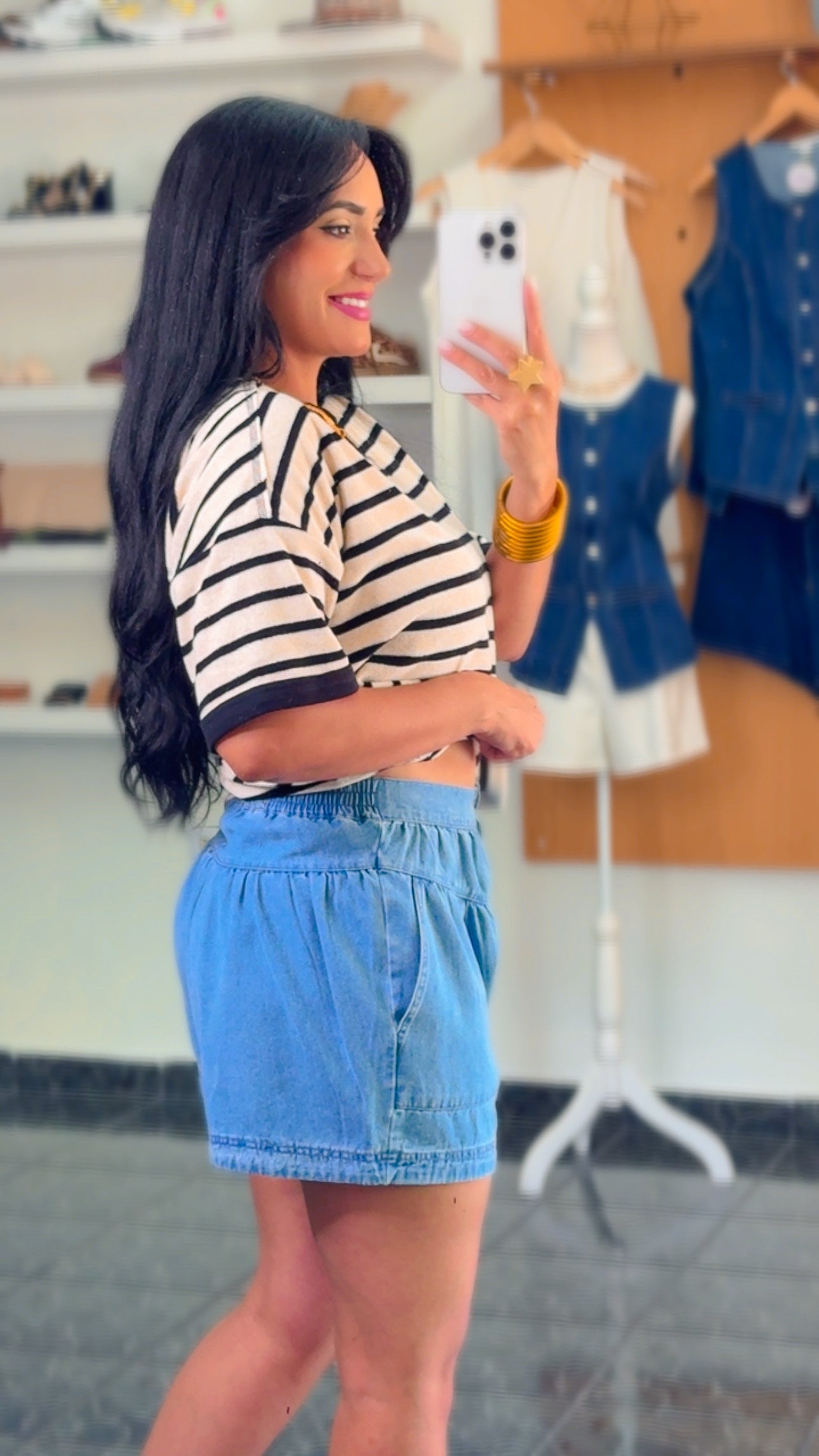 Chambray Button Down Shorts