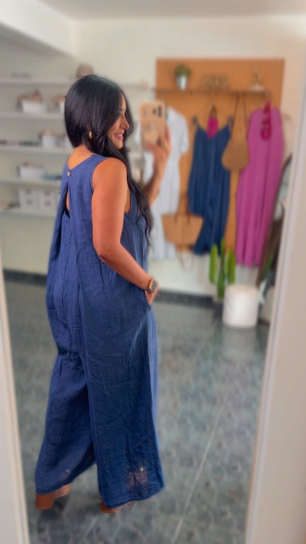 Italy Navy Linen Jumpsuit