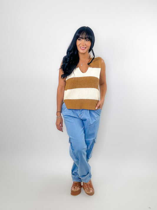 Stripe Coffee/Oatmeal Sweater Top