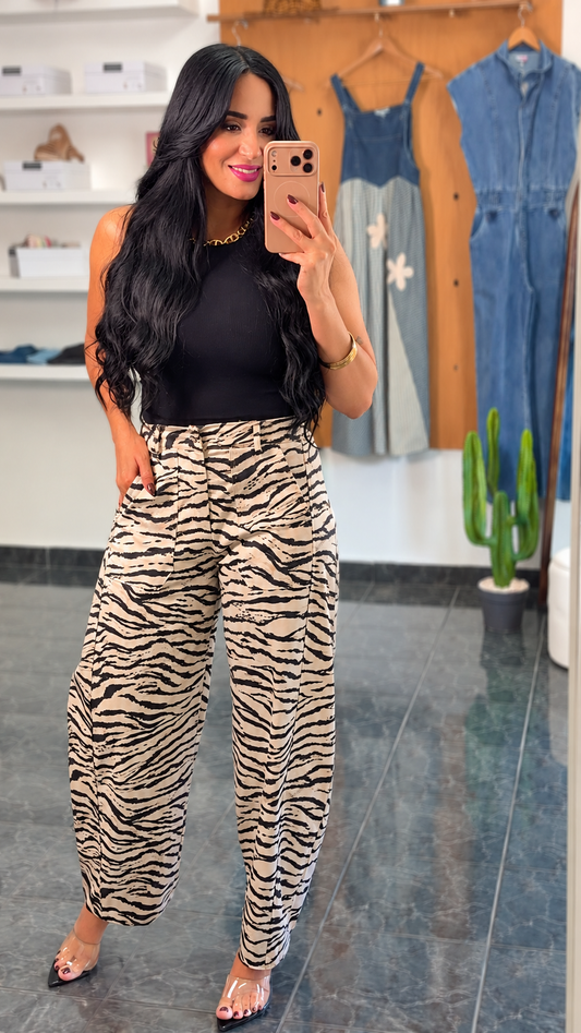 Italy Black Zebra Barrel Pants