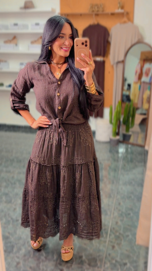 Italy Linen Maxi SKIRT & TOP set