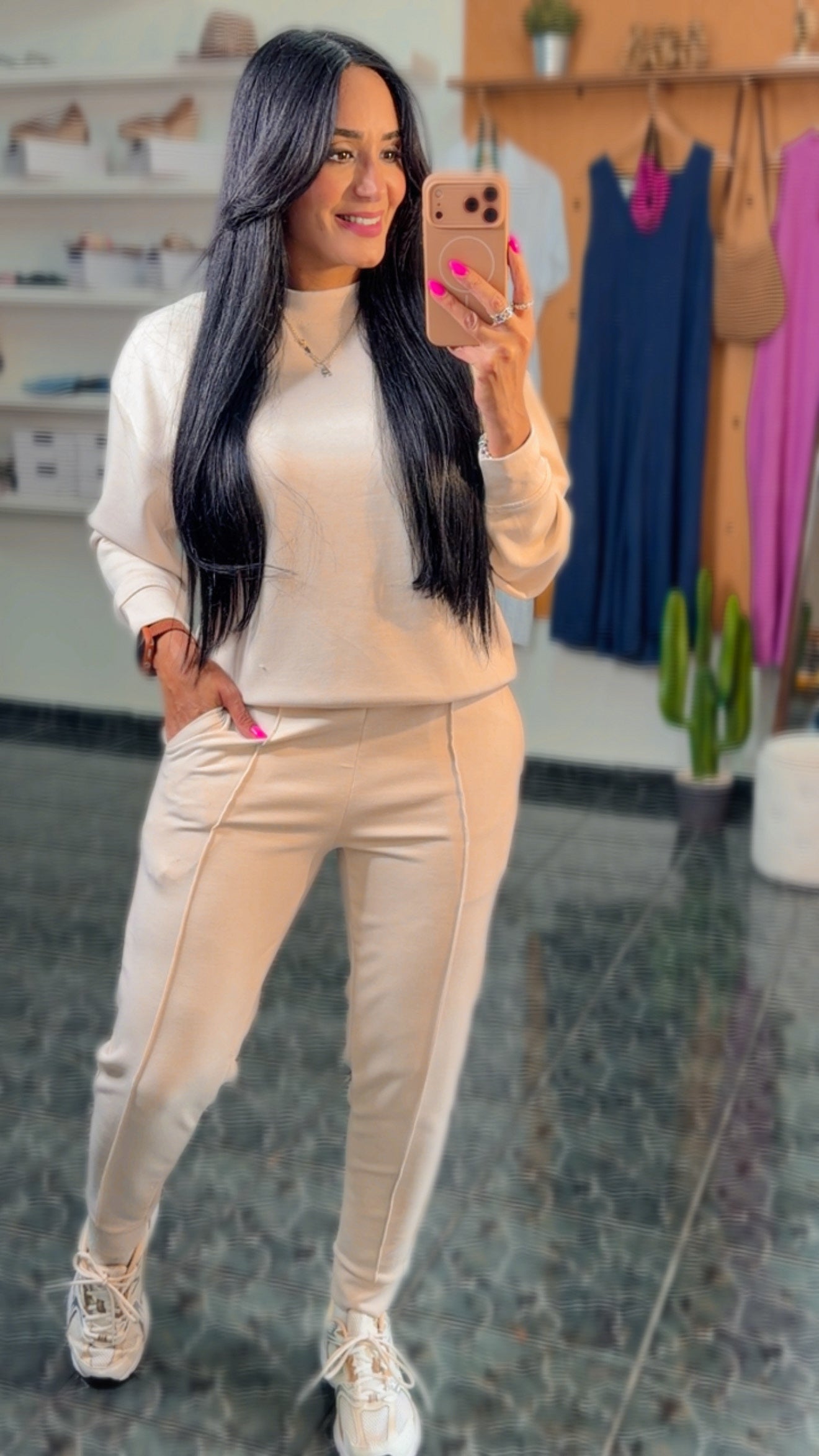 Sand Beige Scuba Jogger Sweater Set