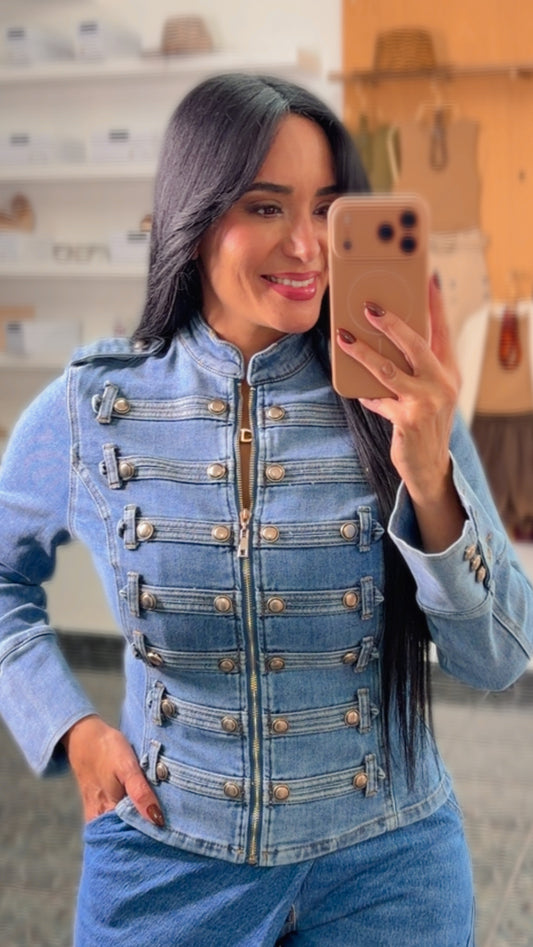 Light Denim Spandex Napoleon Jacket