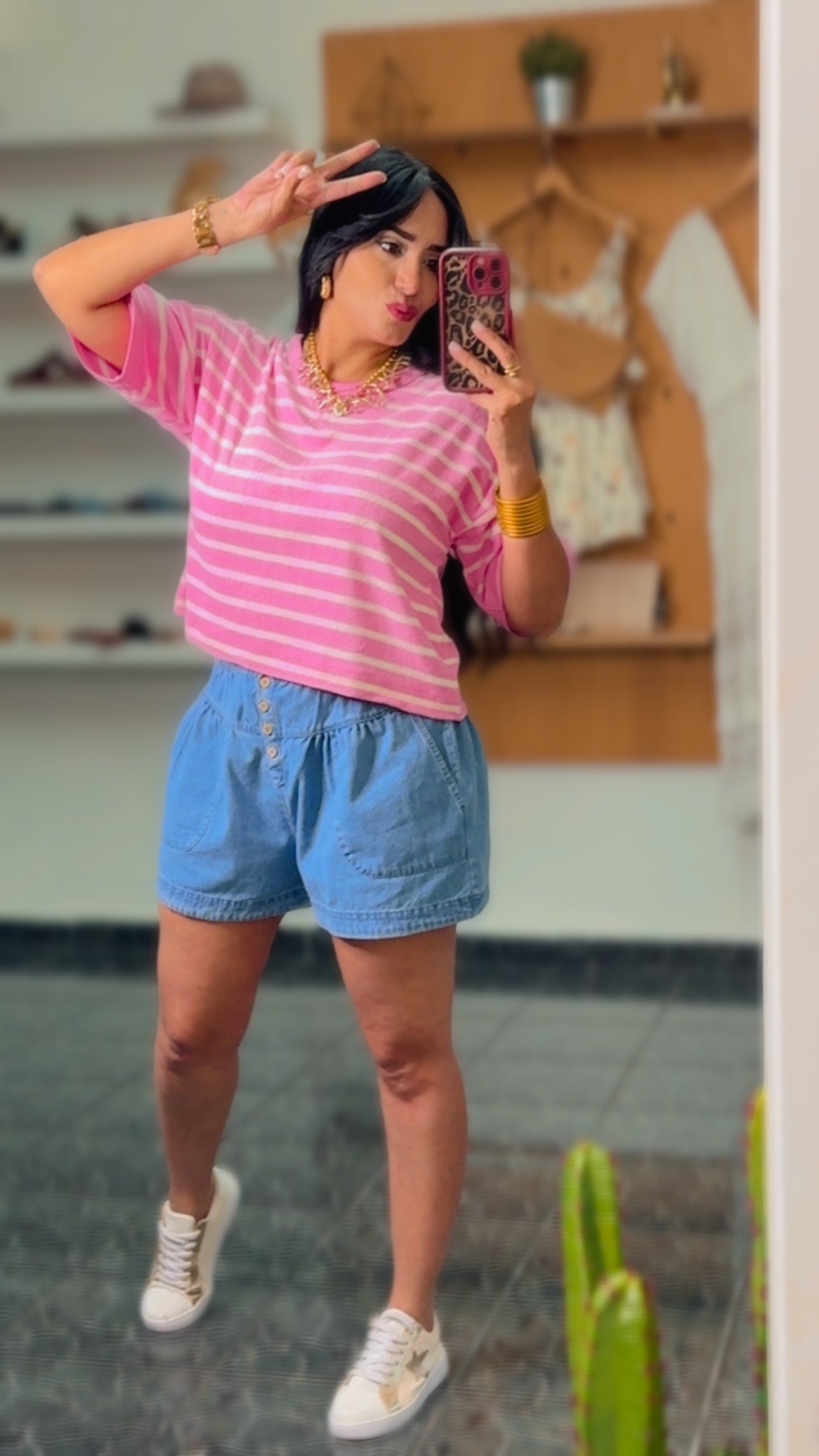 Pink Stripes Textured Crop Top