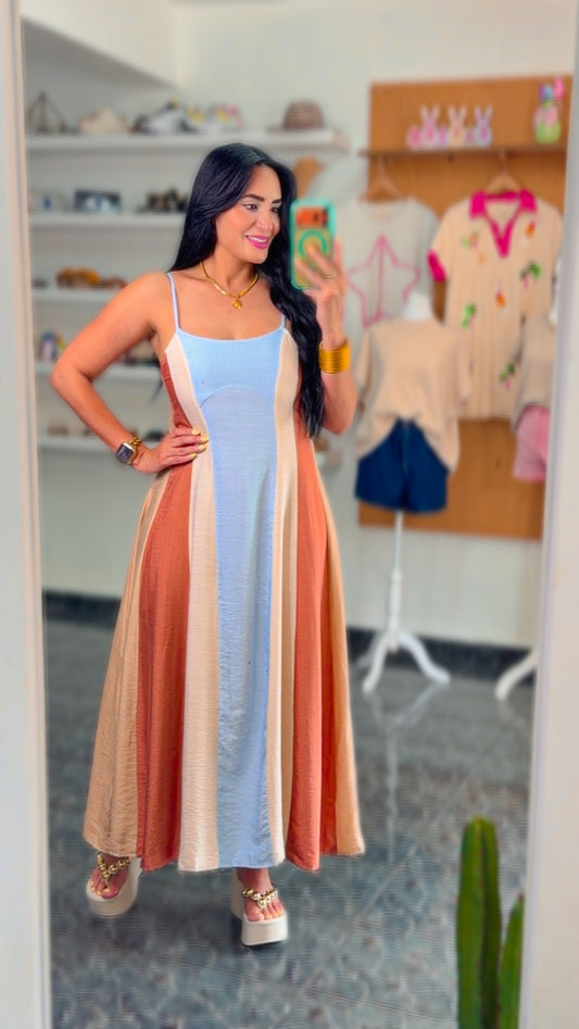 Sky Color Block Maxi Dress