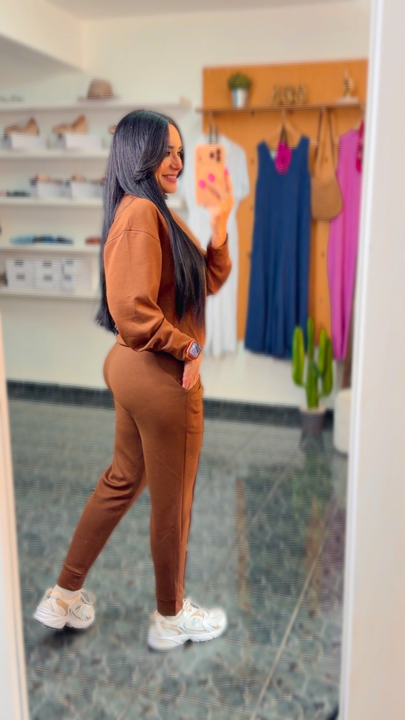 Brown Scuba Jogger Sweater Set