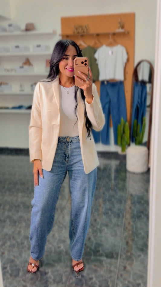 Cream Open Front Blazer