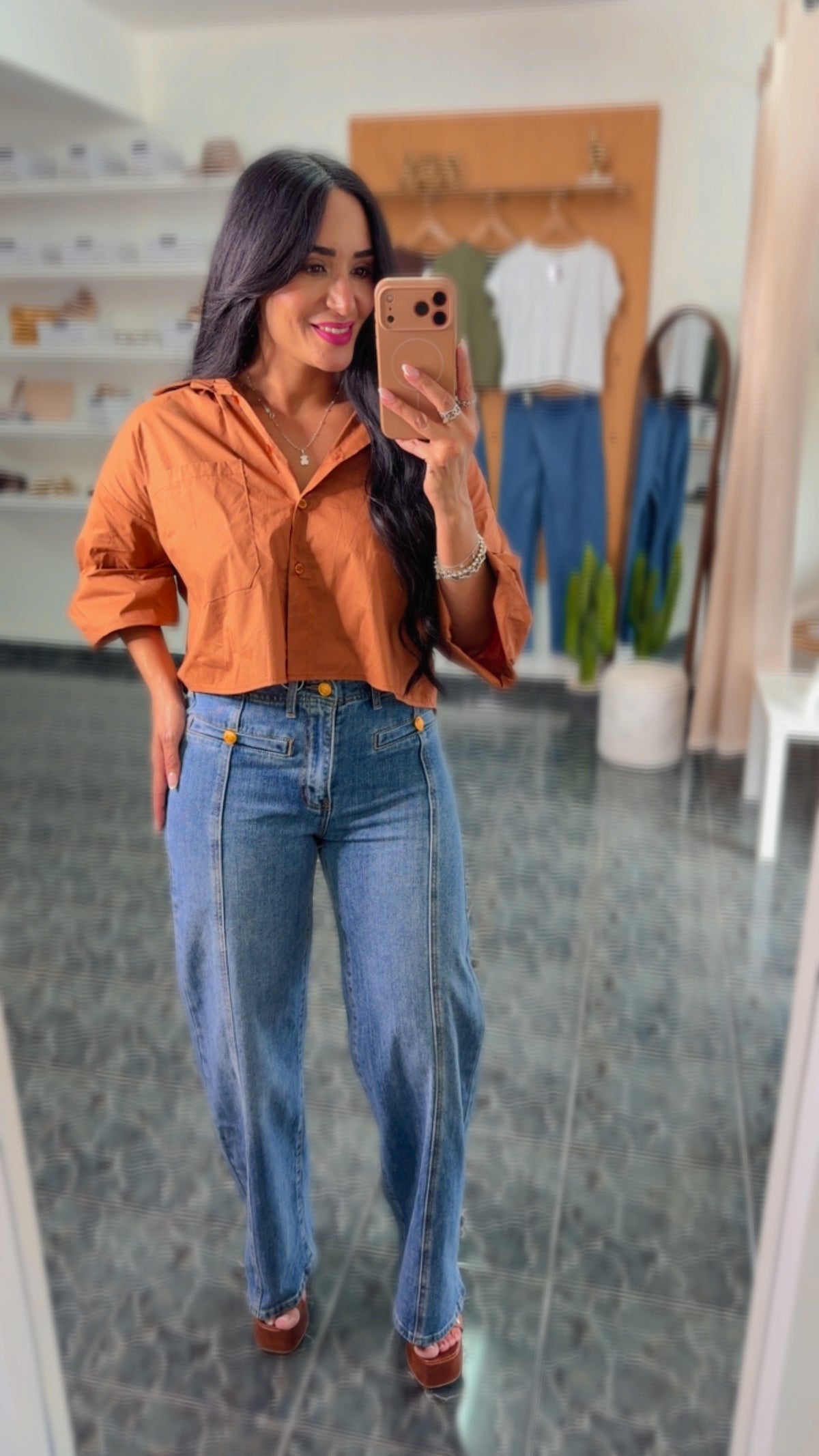Golden Detail Wide Leg Jeans