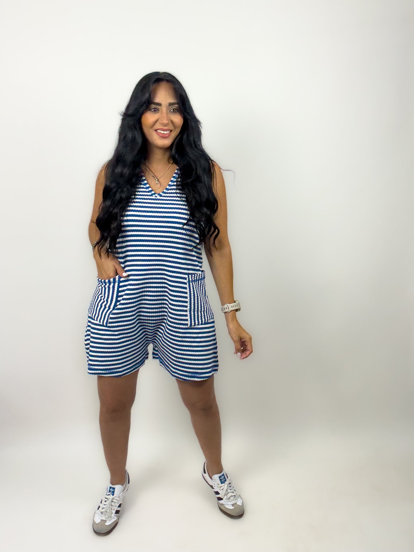 Blue Stripe Knit Romper