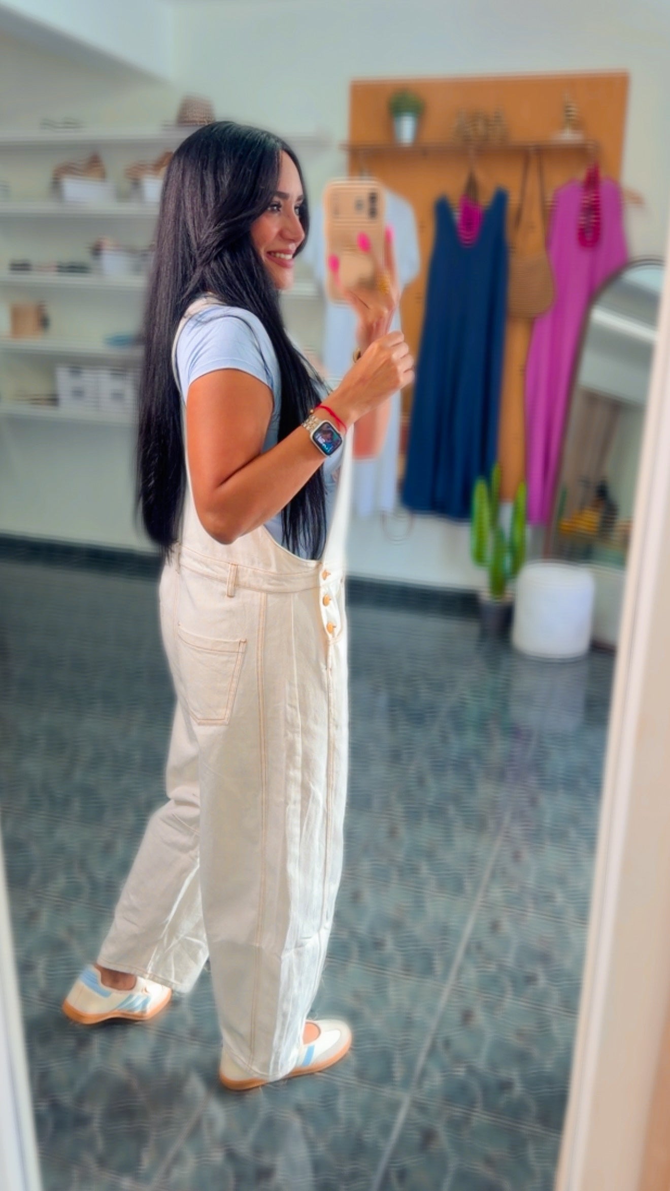 Embroidered Ivory Denim Overall