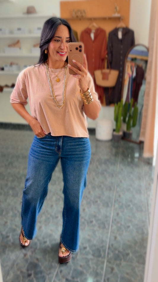 Taupe Drop Shoulder Wide Fit Tee