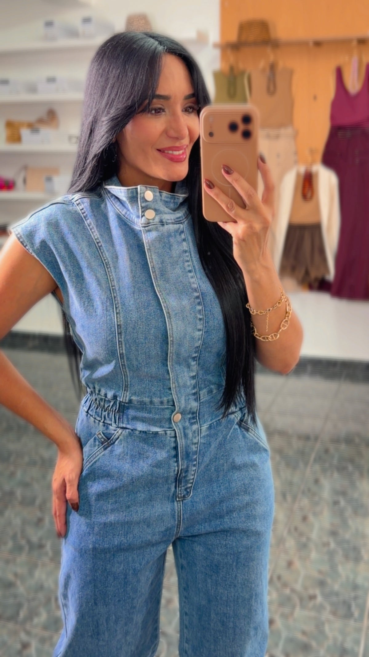 High Neck Zip Denim Jumpsuit