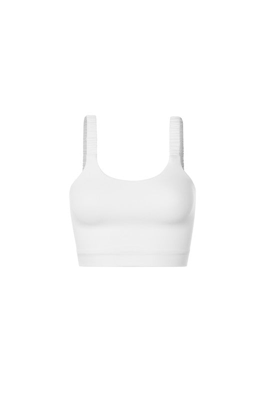 White Elastic Scrunched Strap Crop Top