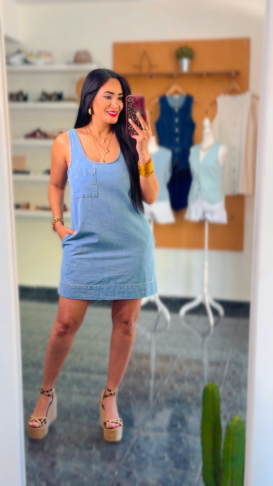 Light Denim Pocket Mini Dress