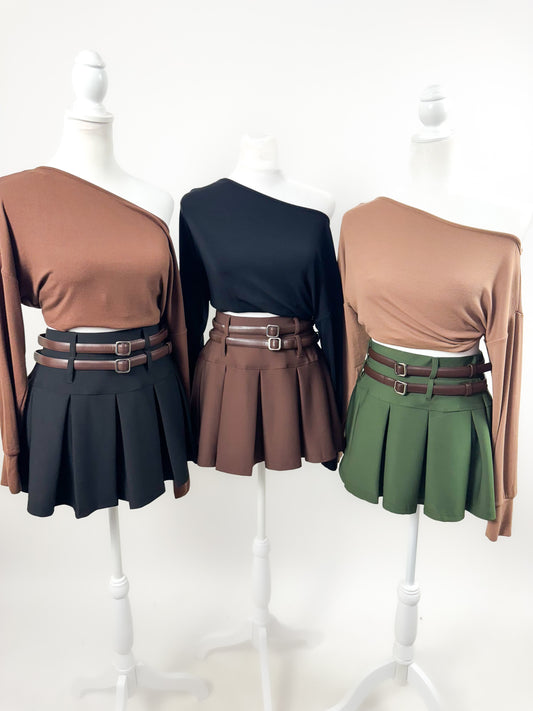 Double Belted Scuba Pleated Skort