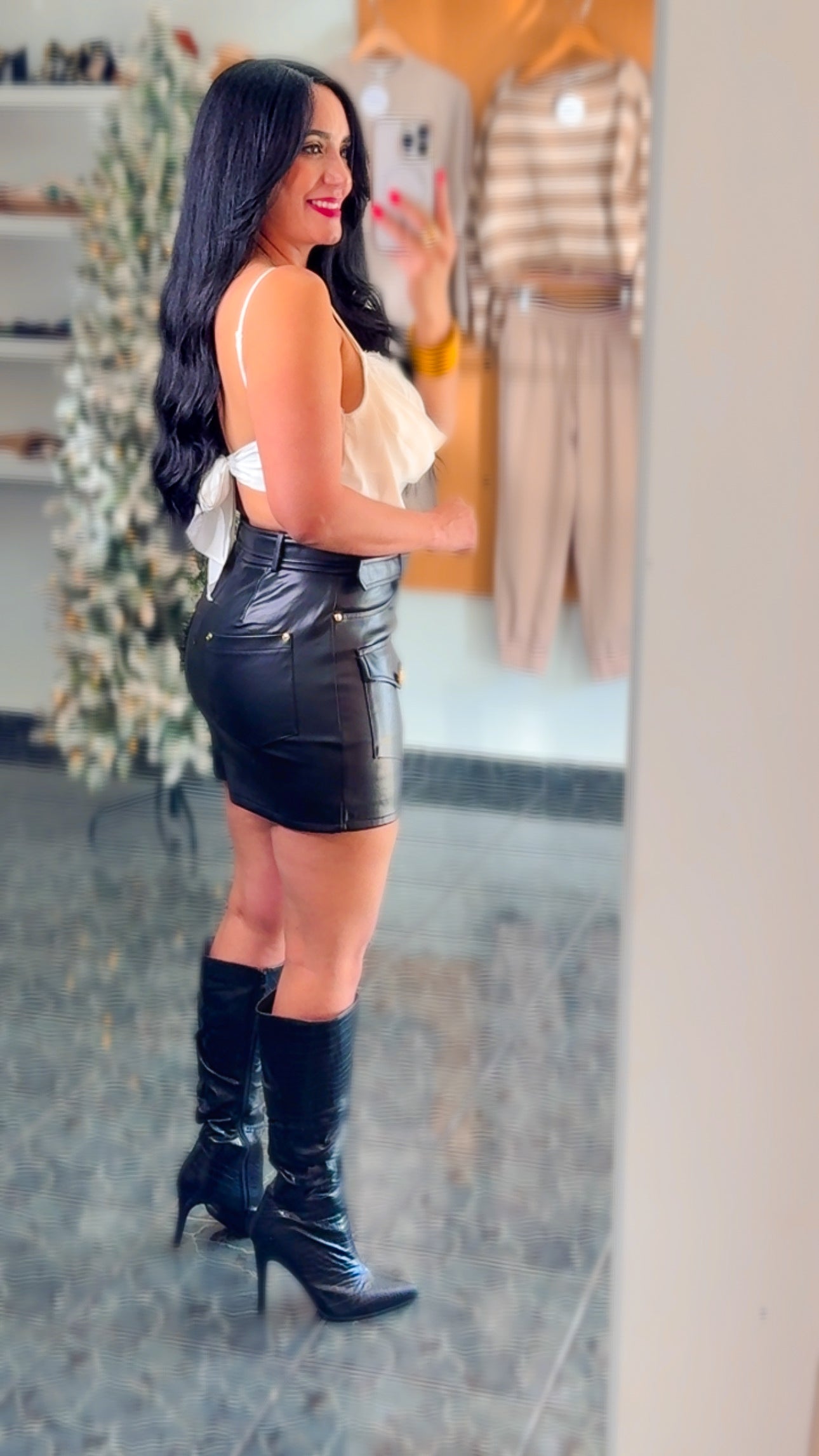 Black Leather Belted Skirt