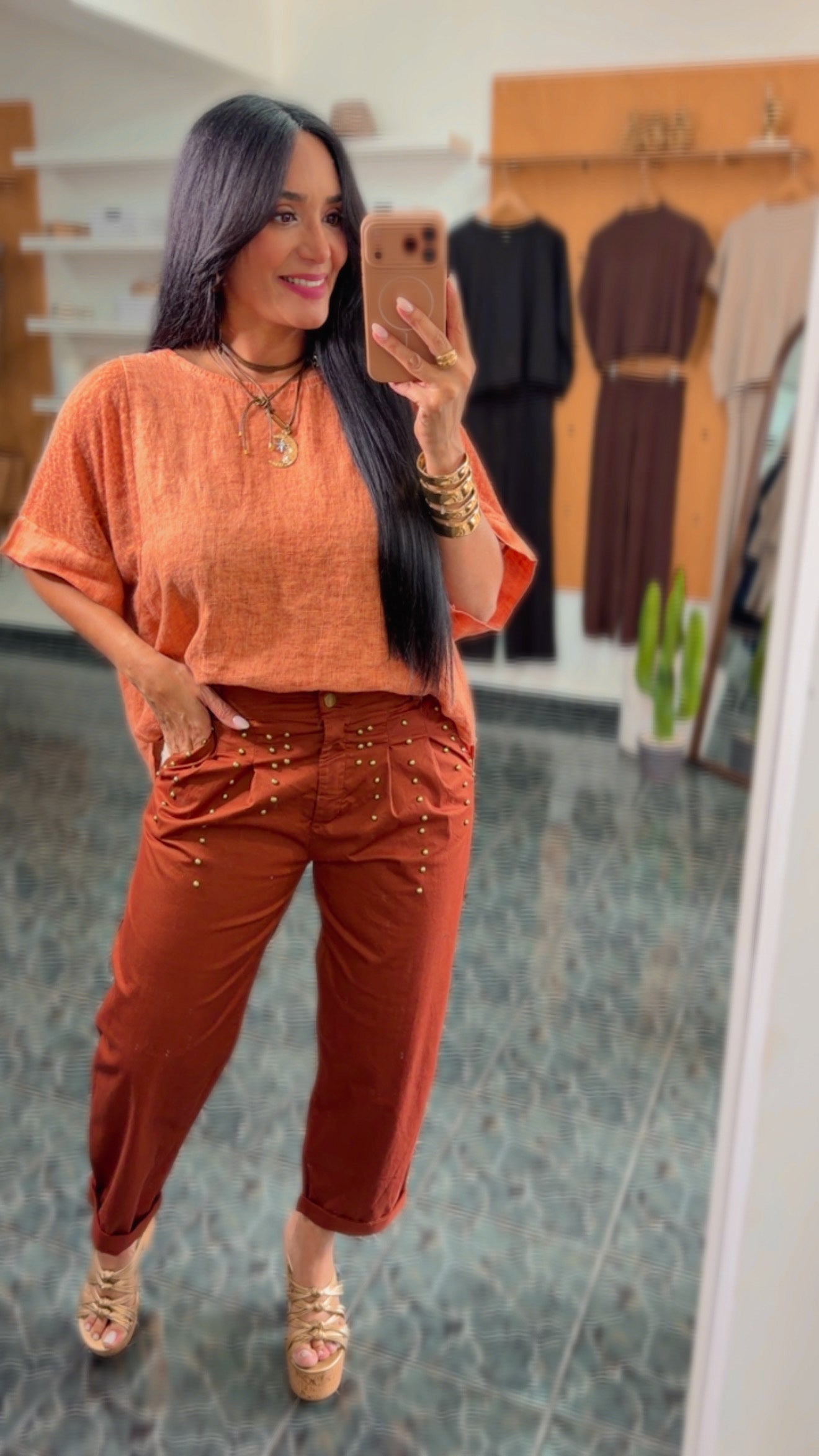 Italy Copper Studs Pleated Pants