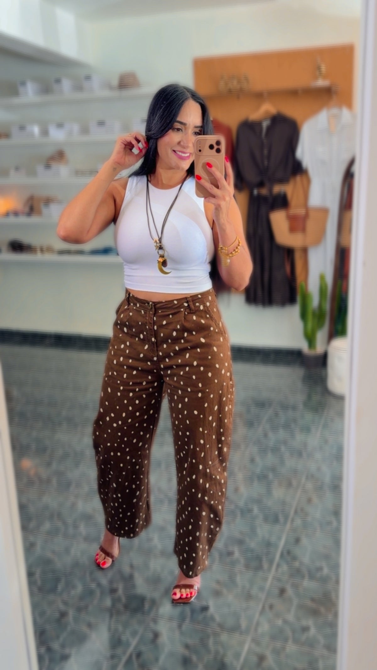 Coffee Bambi Print Spandex BarrelJeans