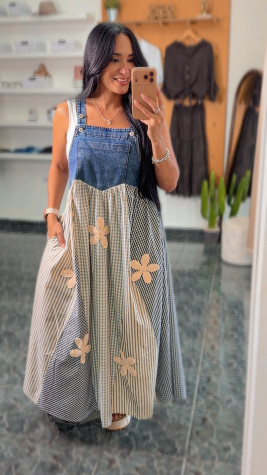Denim Floral Lace Patchwork Dress
