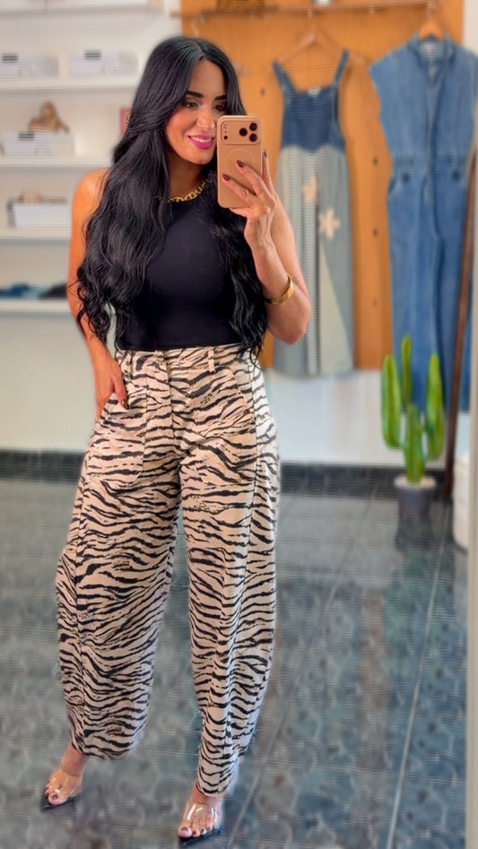 Italy Black Zebra Barrel Pants