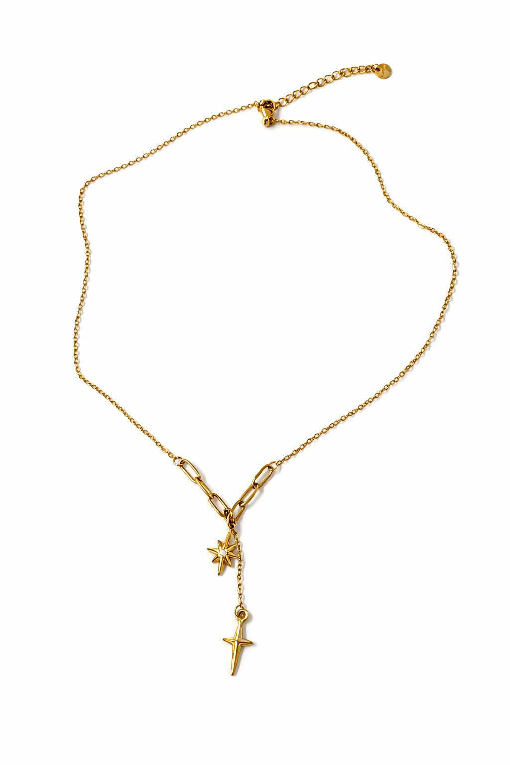 18K Gold Pleated Waterproof Stainless Steel Stars Layered Necklace