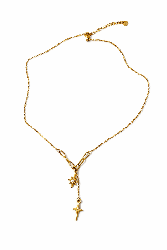 18K Gold Pleated Waterproof Stainless Steel Stars Layered Necklace