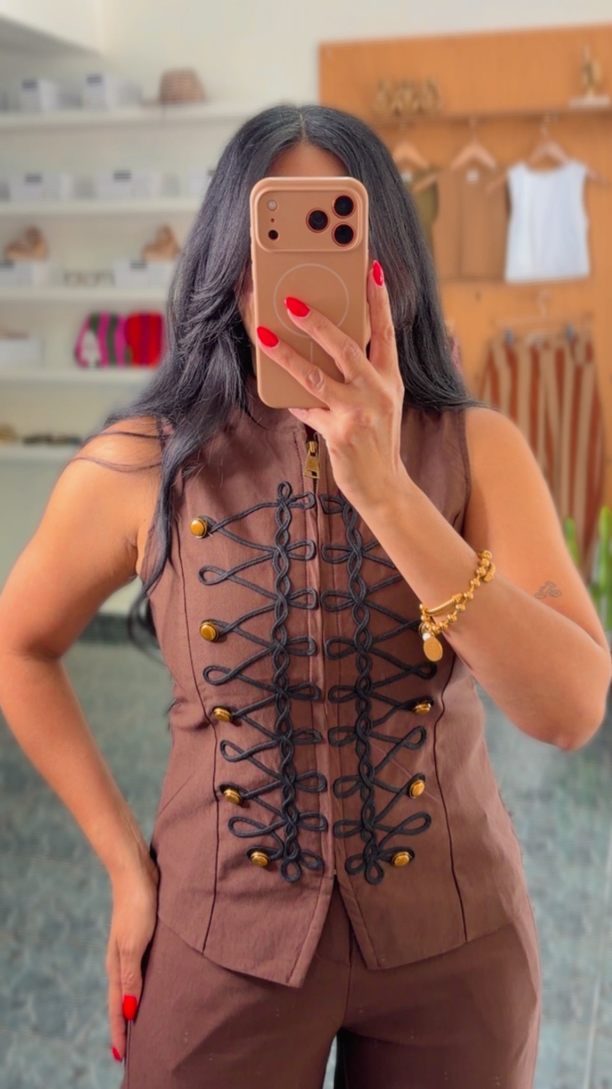 Brown/ black Napoleon Zipper Vest
